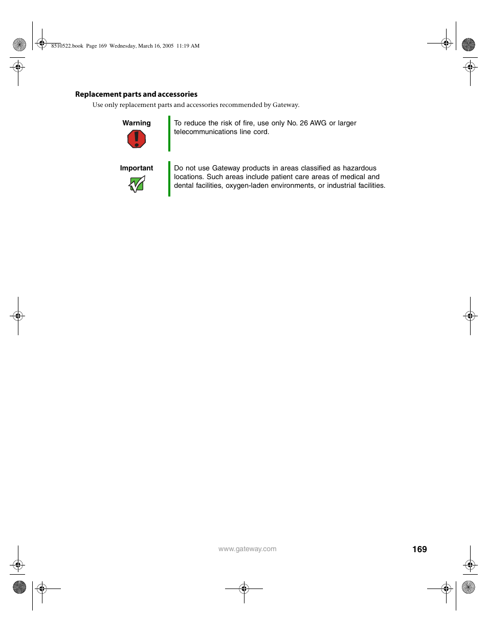 Replacement parts and accessories | Gateway 9415 User Manual | Page 174 / 188