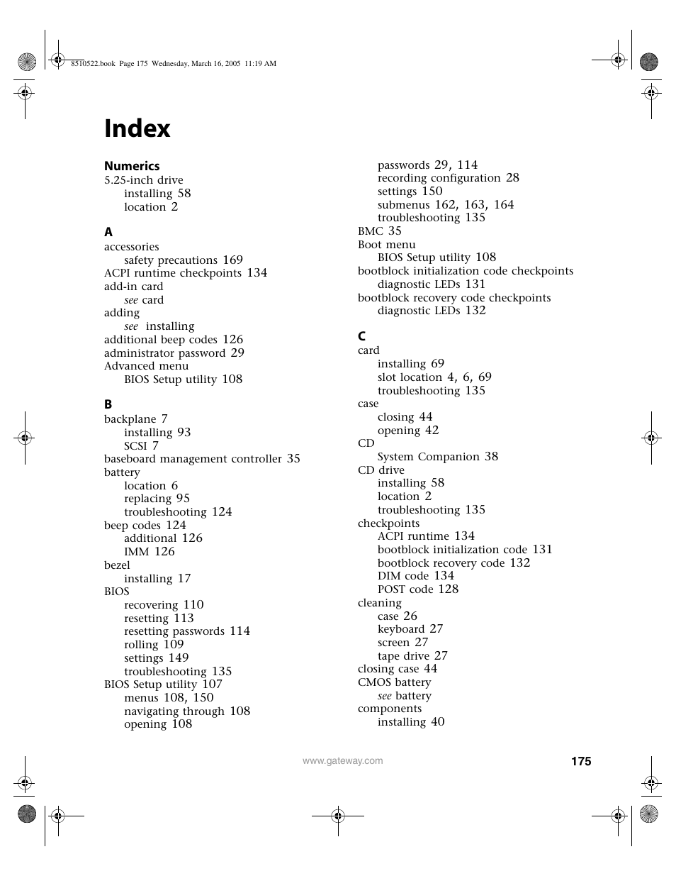 Index, Numerics | Gateway 9415 User Manual | Page 180 / 188