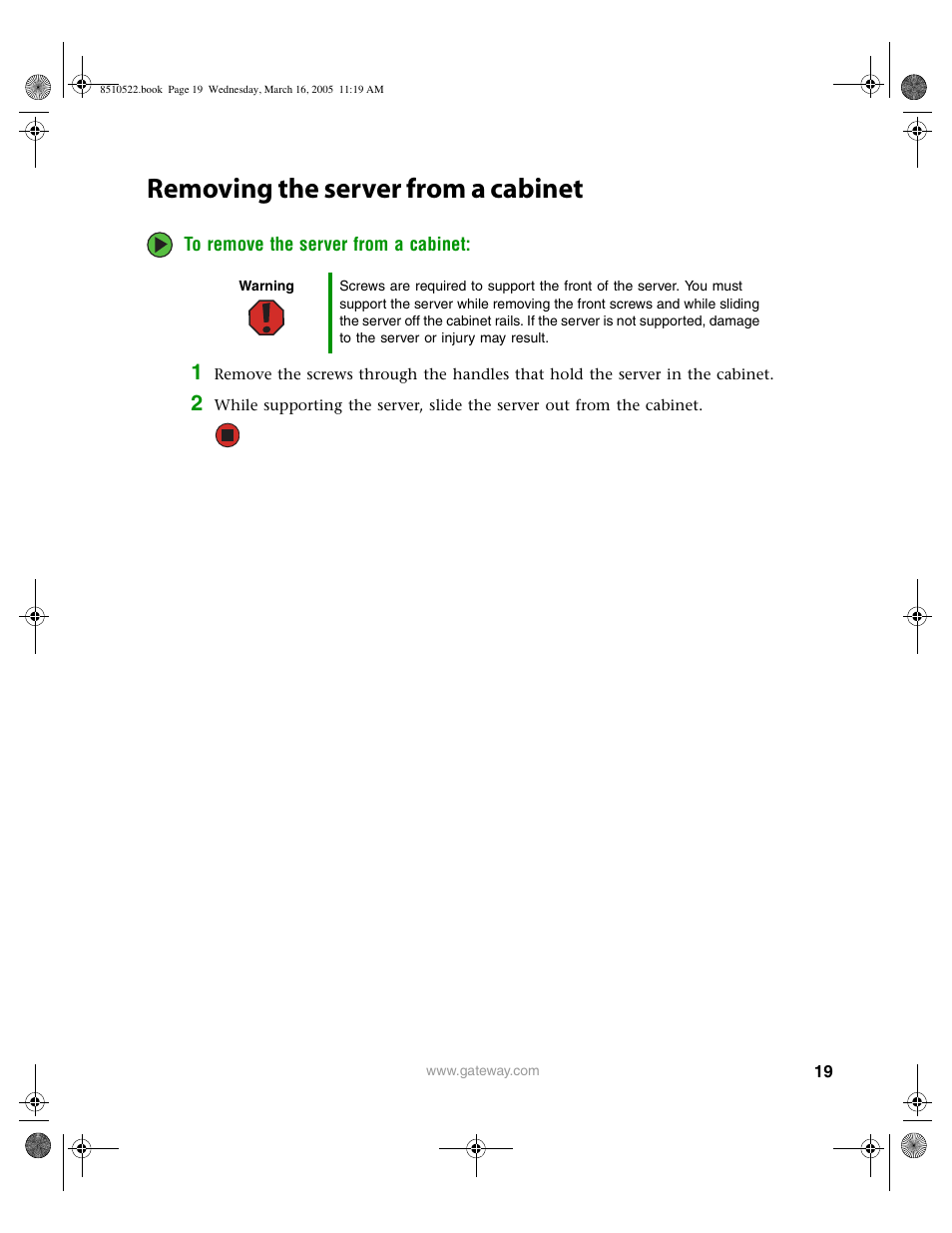 Removing the server from a cabinet | Gateway 9415 User Manual | Page 24 / 188