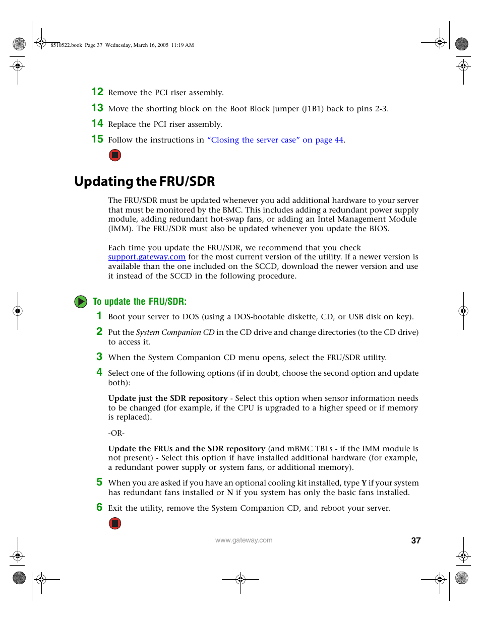 Updating the fru/sdr | Gateway 9415 User Manual | Page 42 / 188