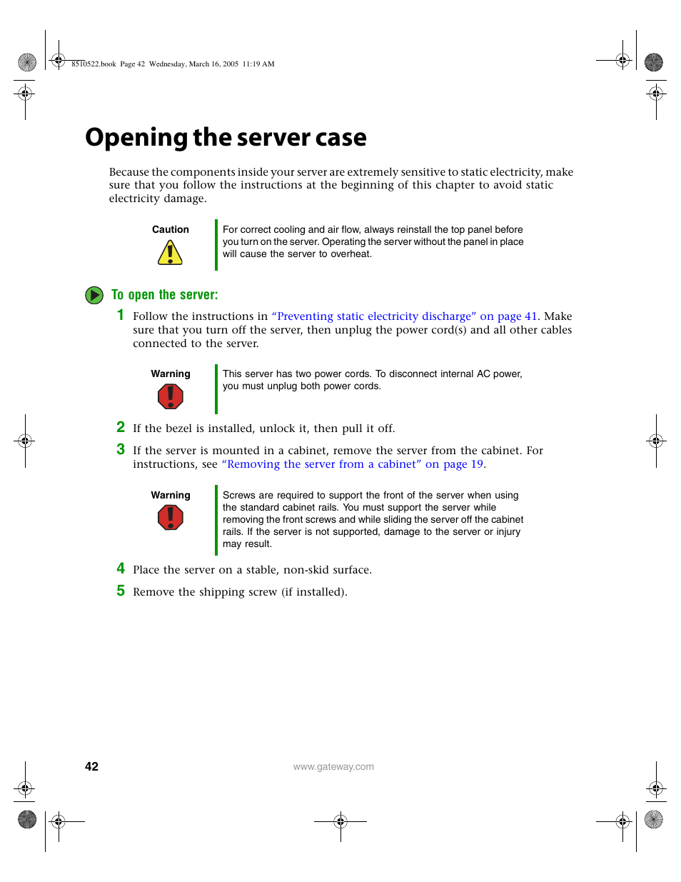 Opening the server case | Gateway 9415 User Manual | Page 47 / 188