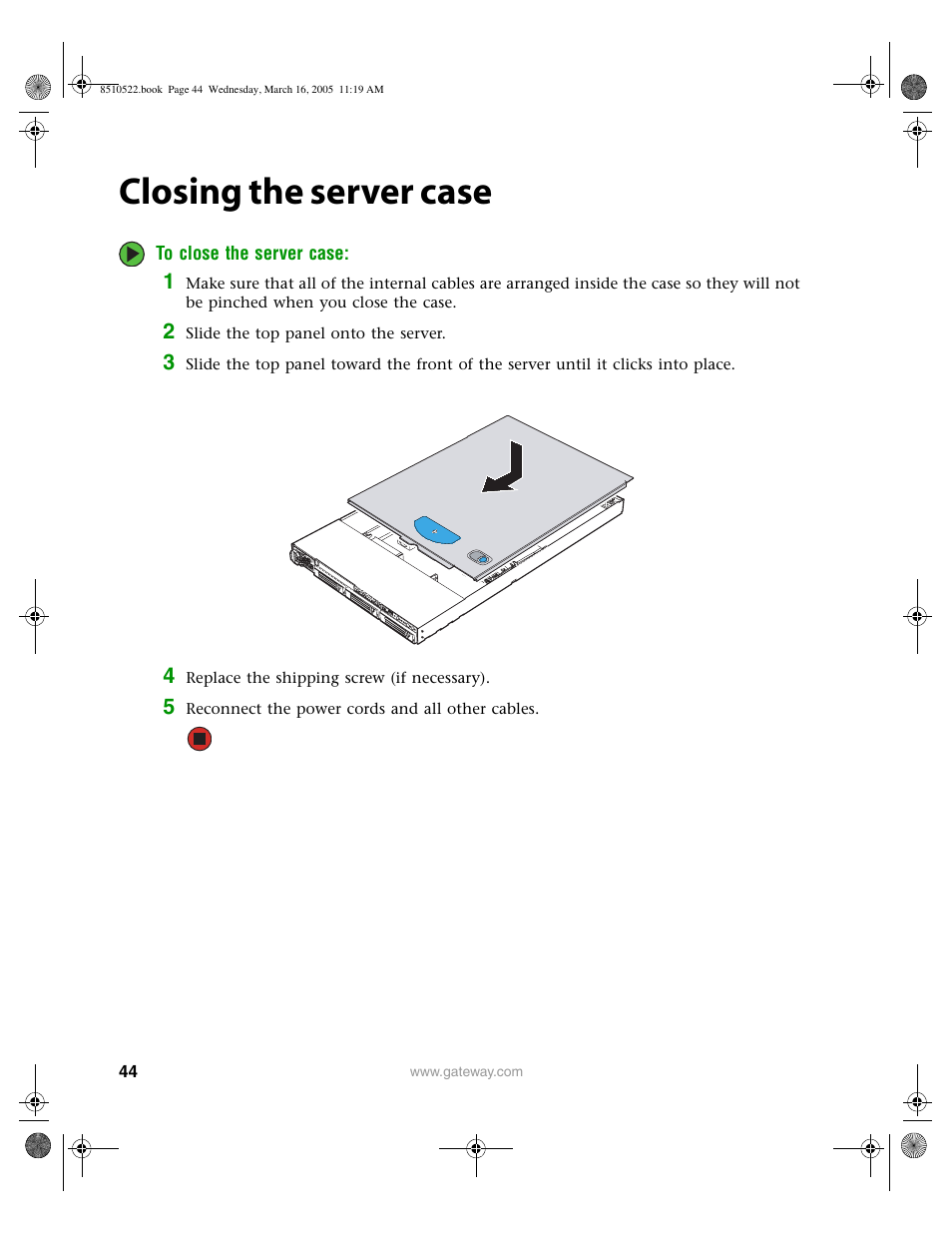 Closing the server case | Gateway 9415 User Manual | Page 49 / 188