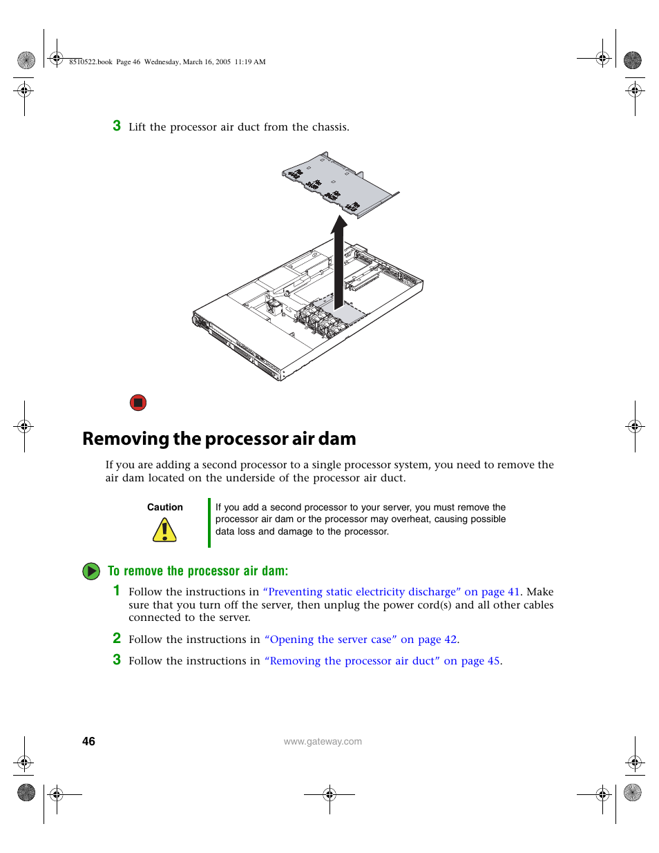 Removing the processor air dam | Gateway 9415 User Manual | Page 51 / 188