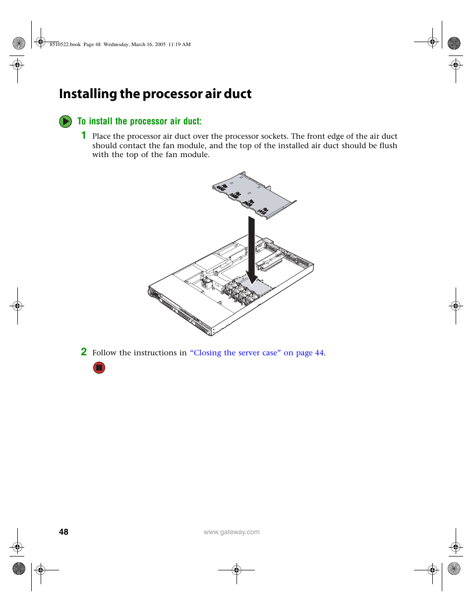 Installing the processor air duct | Gateway 9415 User Manual | Page 53 / 188