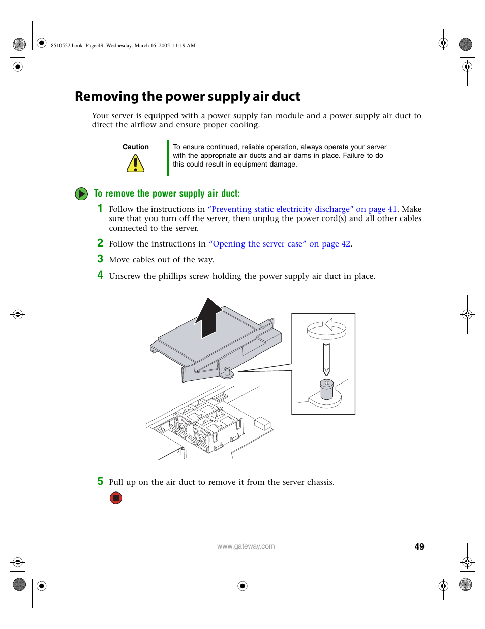 Removing the power supply air duct | Gateway 9415 User Manual | Page 54 / 188