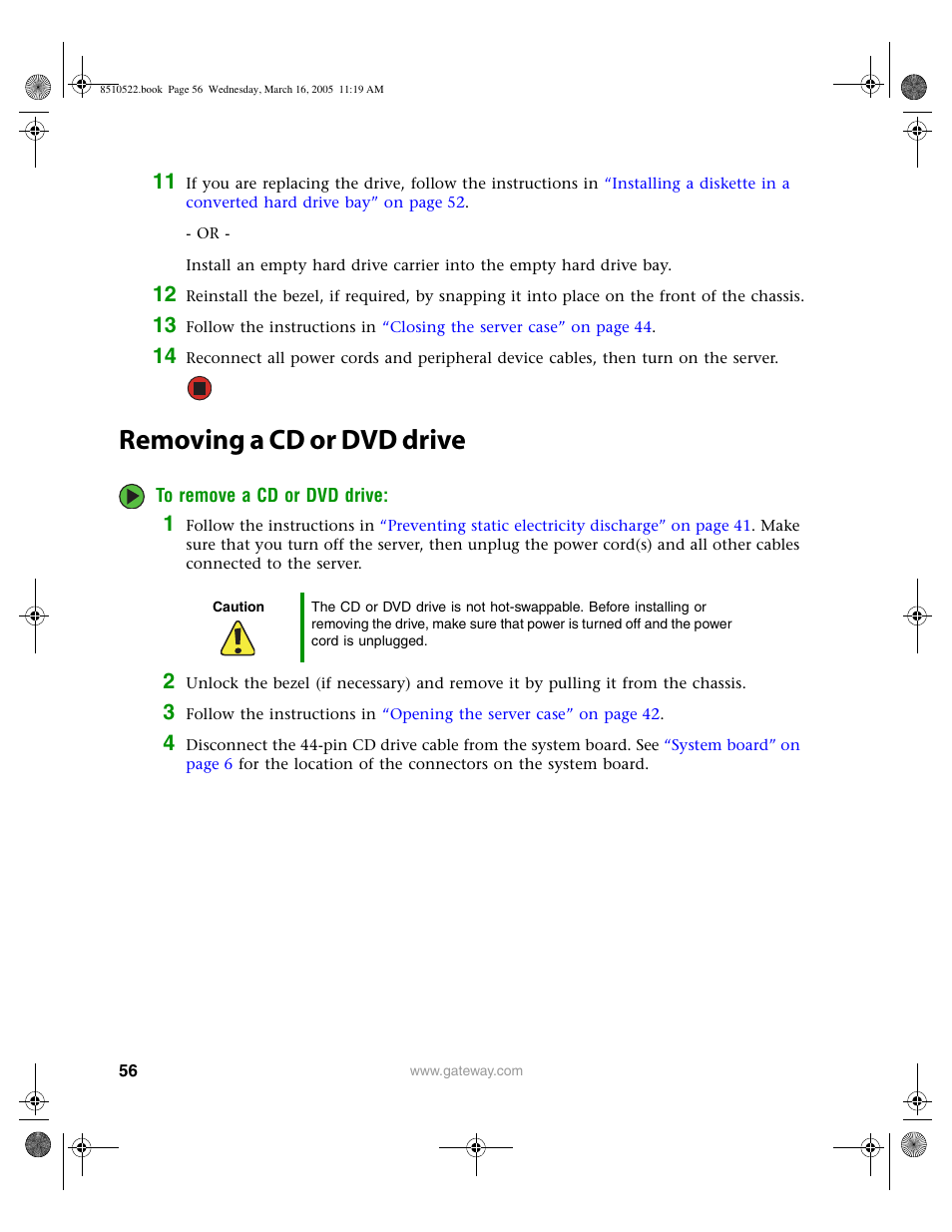 Removing a cd or dvd drive | Gateway 9415 User Manual | Page 61 / 188