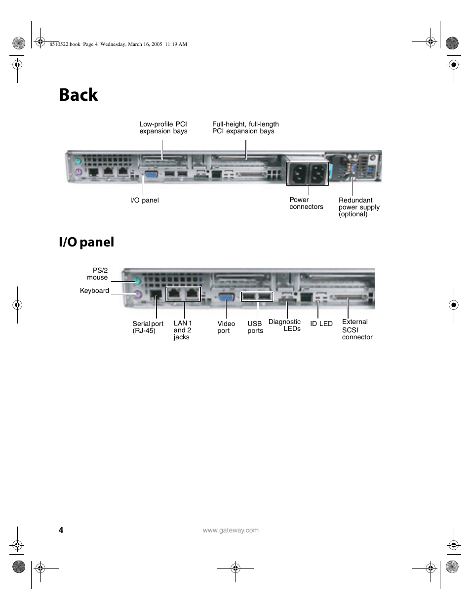 Back, I/o panel | Gateway 9415 User Manual | Page 9 / 188