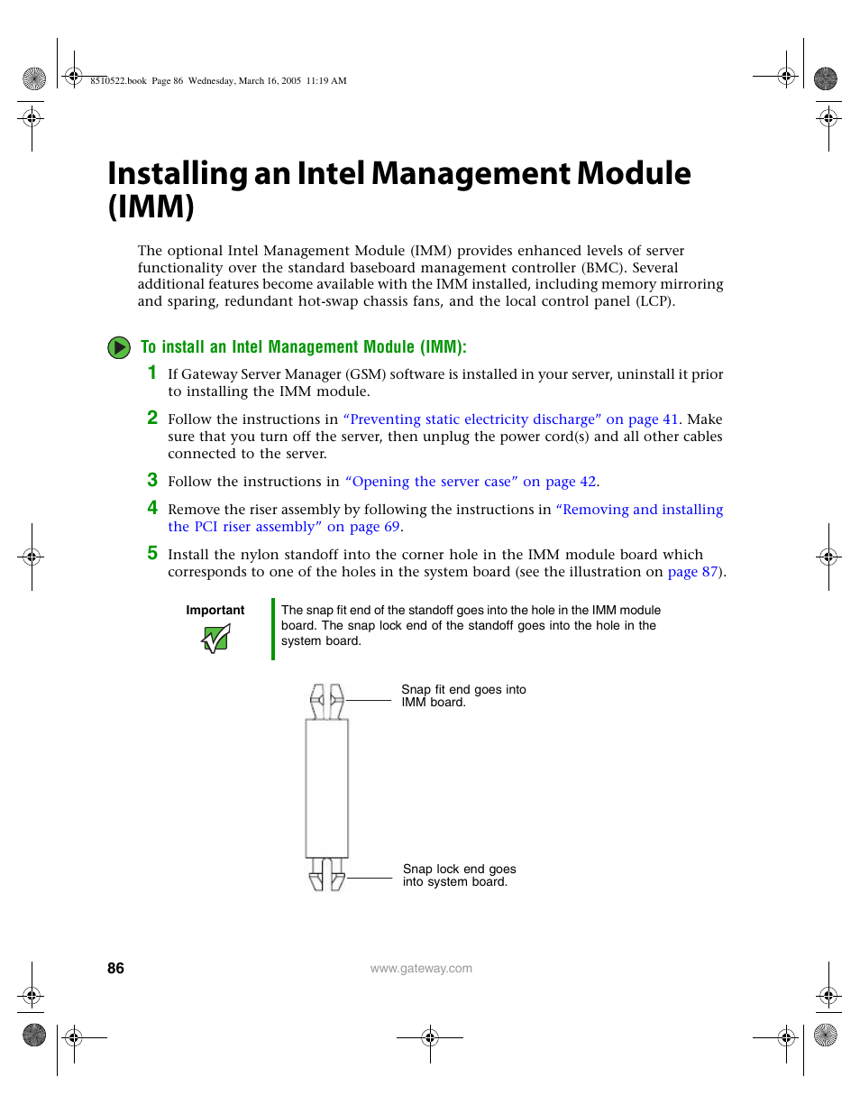 Installing an intel management module (imm) | Gateway 9415 User Manual | Page 91 / 188