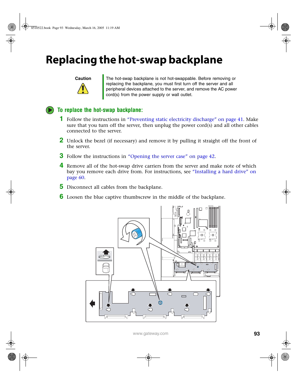 Replacing the hot-swap backplane | Gateway 9415 User Manual | Page 98 / 188