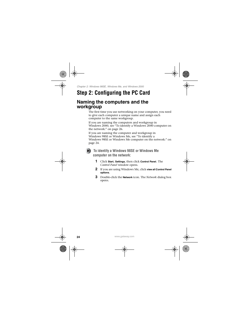 Step 2: configuring the pccard, Naming the computers and the workgroup, Step 2: configuring the pc card | Gateway LWGC-220 User Manual | Page 28 / 48