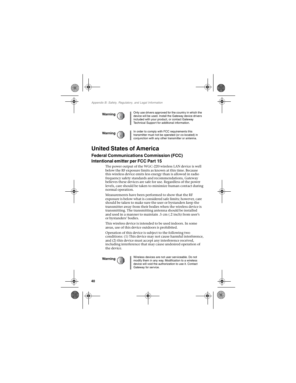 United states of america | Gateway LWGC-220 User Manual | Page 44 / 48