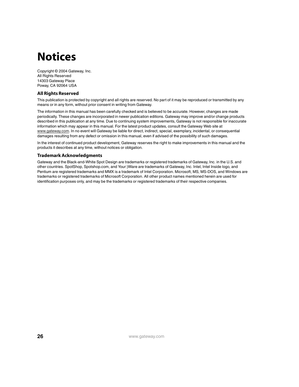 Notices | Gateway FPD1950 User Manual | Page 30 / 32