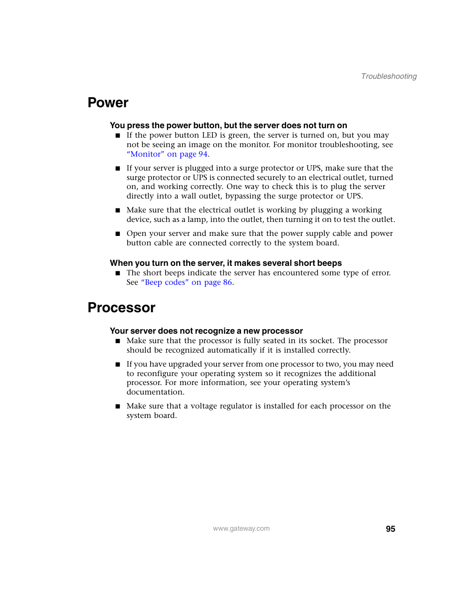 Power, Processor, Power processor | Gateway 980 User Manual | Page 100 / 131