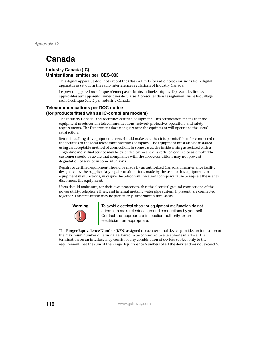 Canada | Gateway 980 User Manual | Page 121 / 131