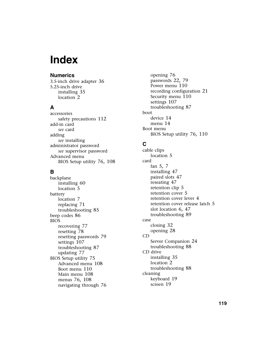 Index, Numerics | Gateway 980 User Manual | Page 124 / 131
