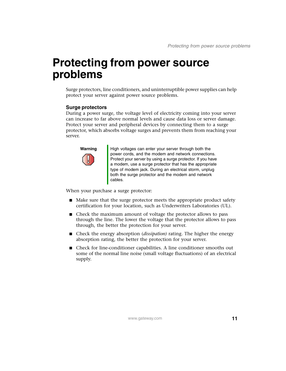 Protecting from power source problems | Gateway 980 User Manual | Page 16 / 131