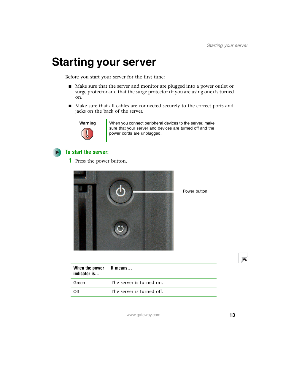 Starting your server | Gateway 980 User Manual | Page 18 / 131