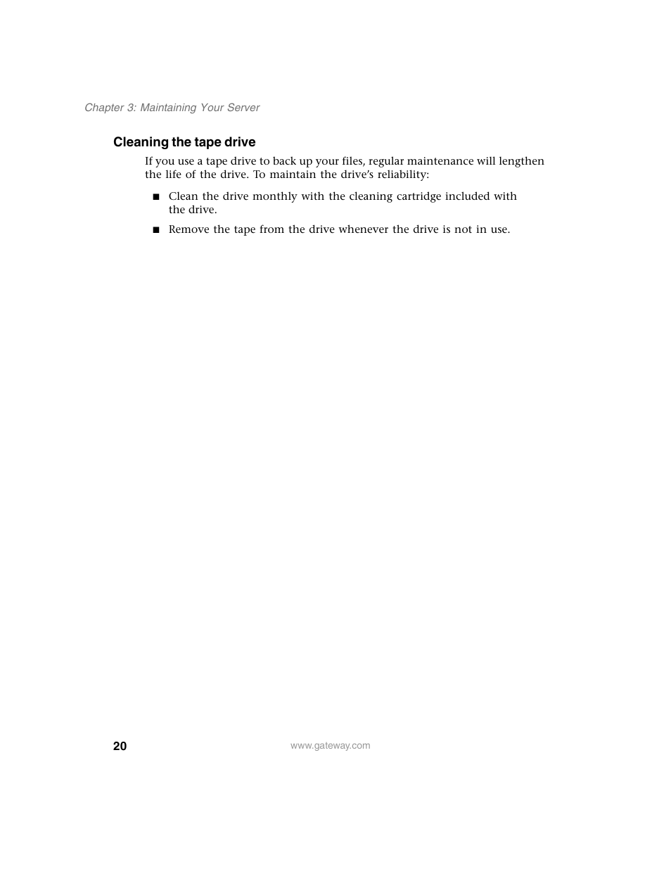 Cleaning the tape drive | Gateway 980 User Manual | Page 25 / 131