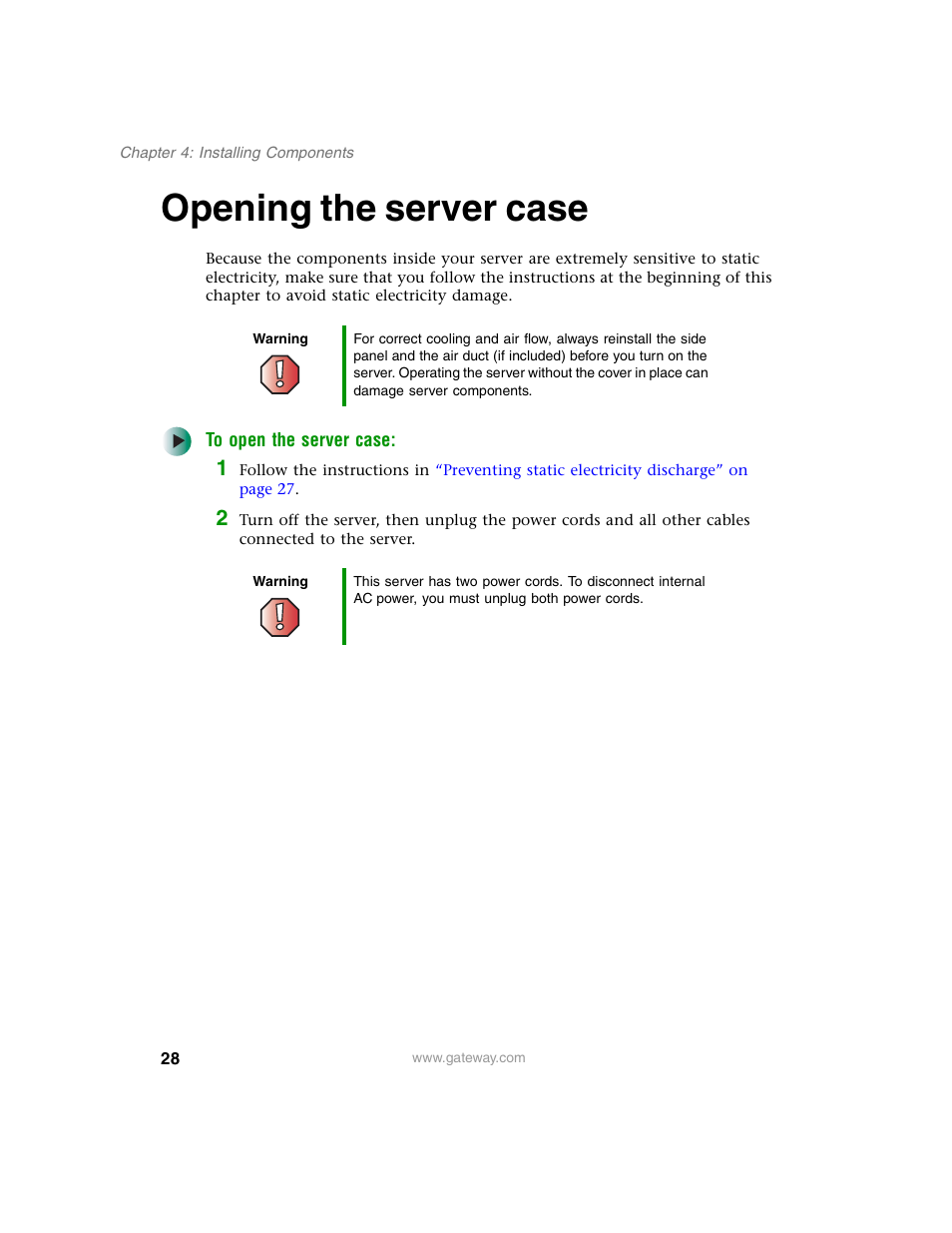 Opening the server case | Gateway 980 User Manual | Page 33 / 131