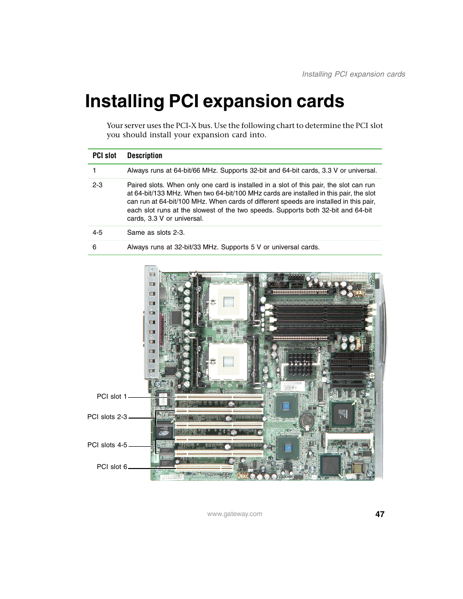 Installing pci expansion cards | Gateway 980 User Manual | Page 52 / 131