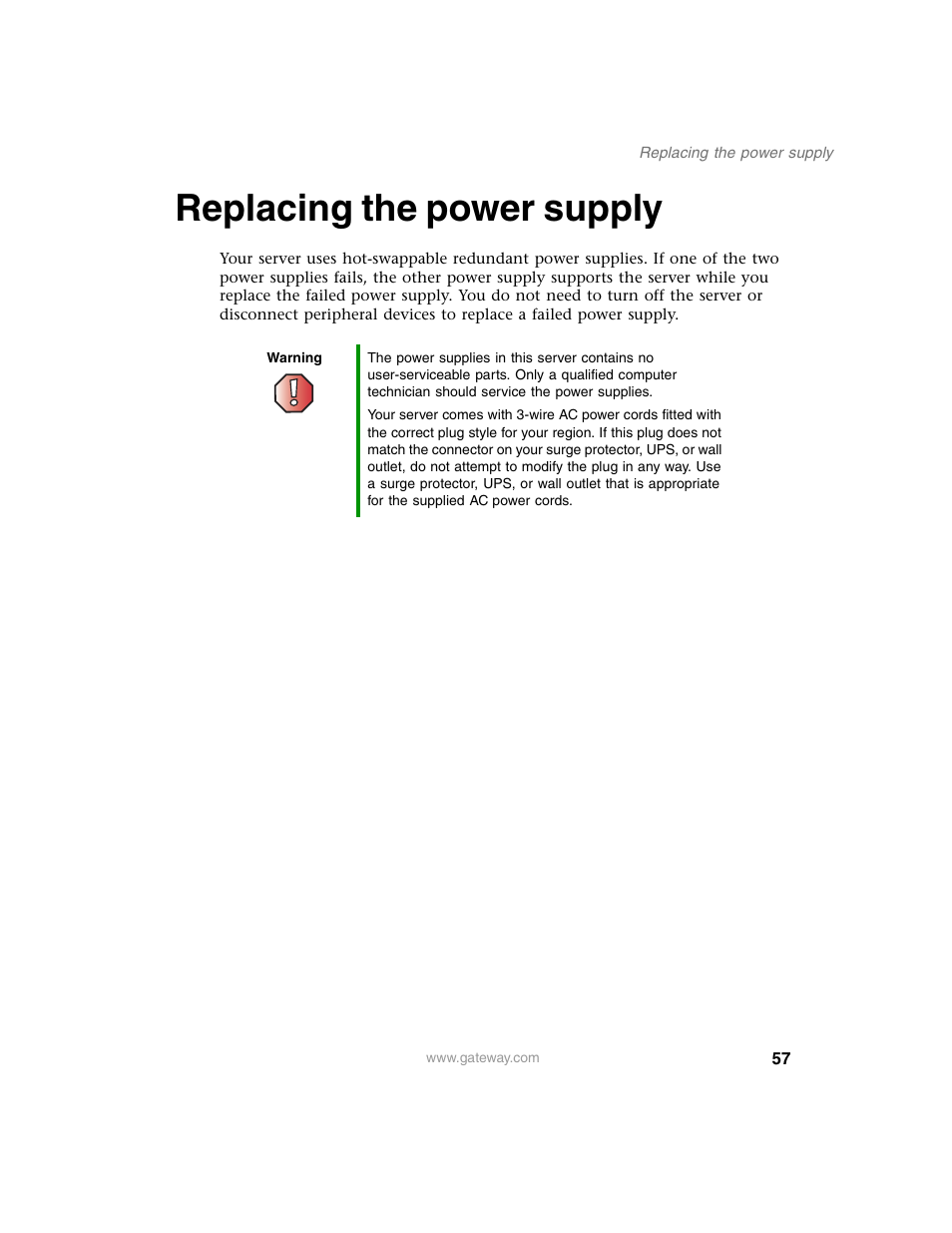 Replacing the power supply | Gateway 980 User Manual | Page 62 / 131