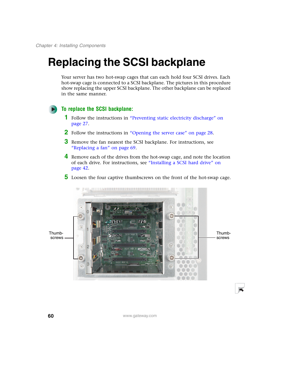 Replacing the scsi backplane | Gateway 980 User Manual | Page 65 / 131