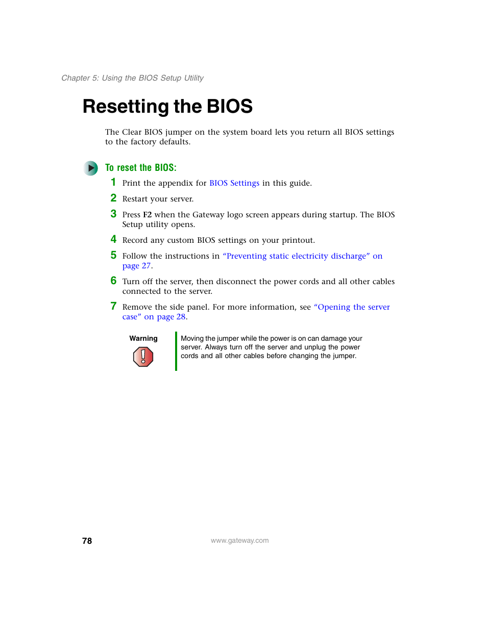 Resetting the bios | Gateway 980 User Manual | Page 83 / 131