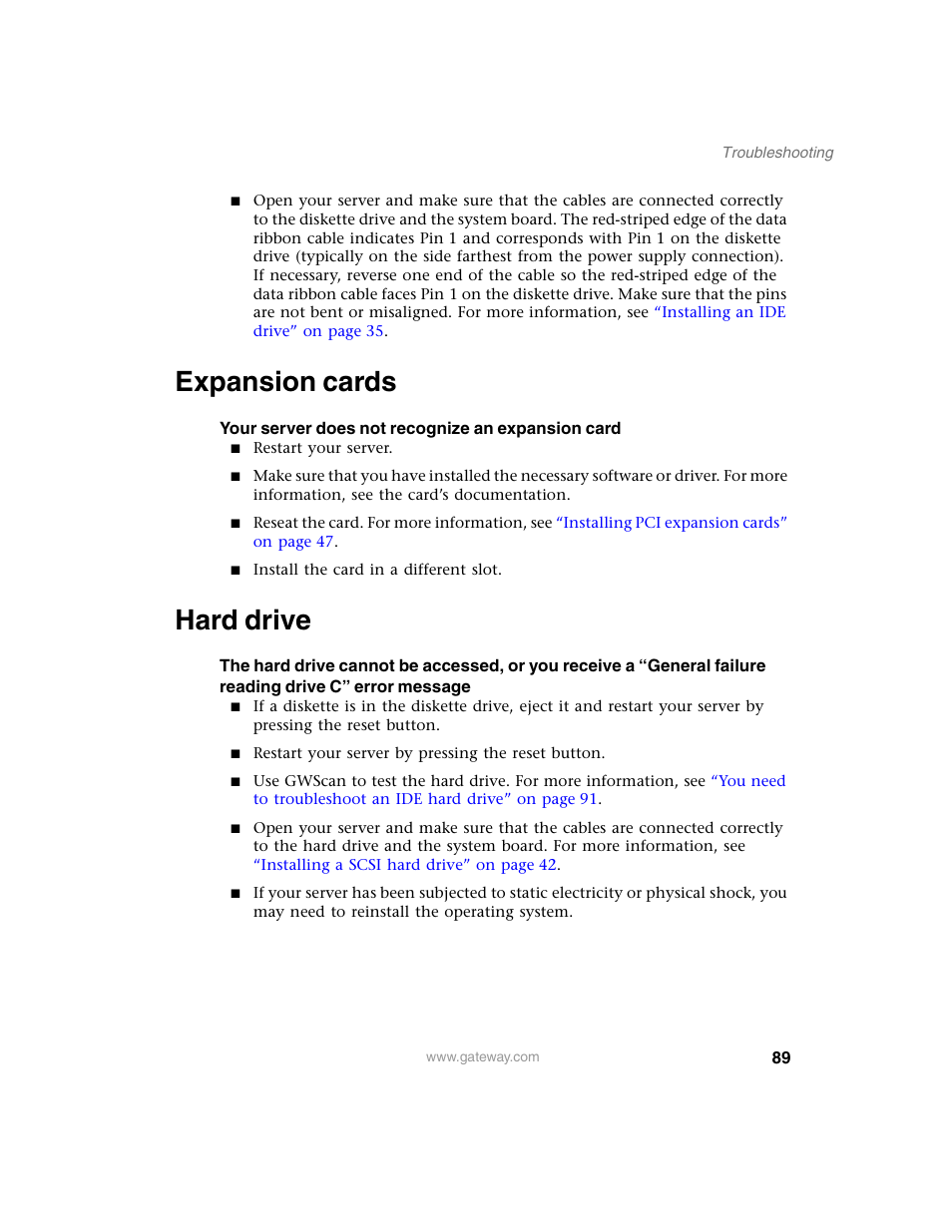 Expansion cards, Hard drive, Expansion cards hard drive | Gateway 980 User Manual | Page 94 / 131