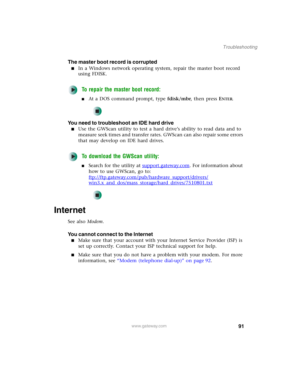 Internet, You need | Gateway 980 User Manual | Page 96 / 131
