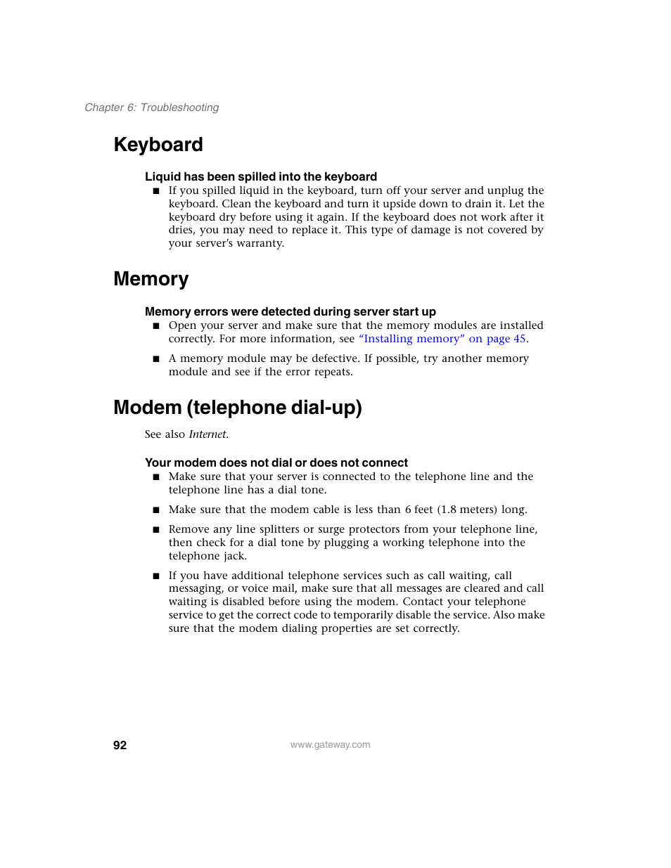 Keyboard, Memory, Modem (telephone dial-up) | Keyboard memory modem (telephone dial-up) | Gateway 980 User Manual | Page 97 / 131