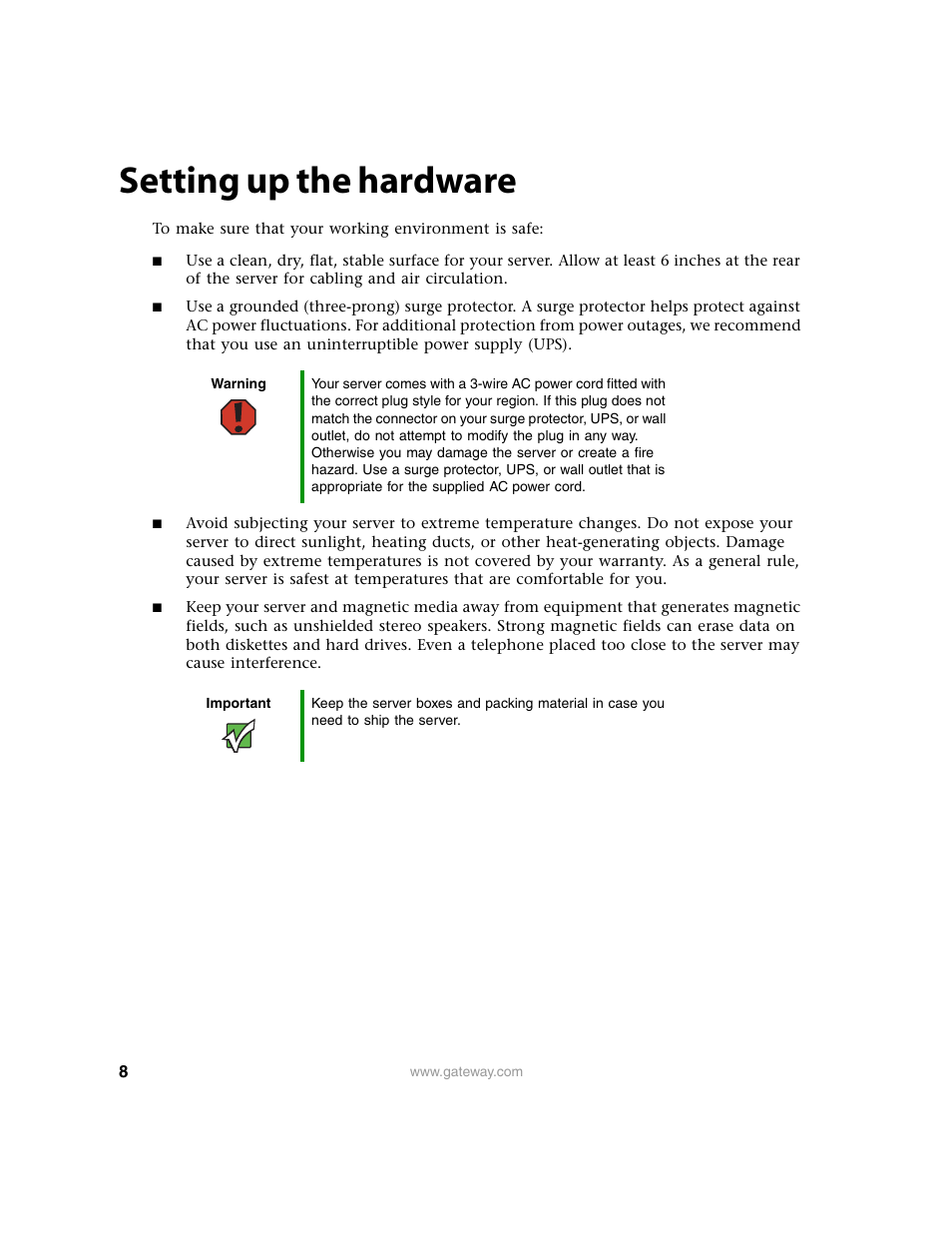 Setting up the hardware | Gateway 9210 User Manual | Page 13 / 106