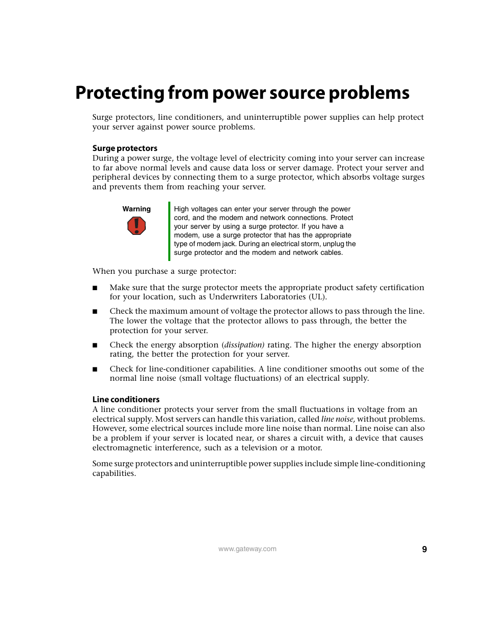Protecting from power source problems | Gateway 9210 User Manual | Page 14 / 106