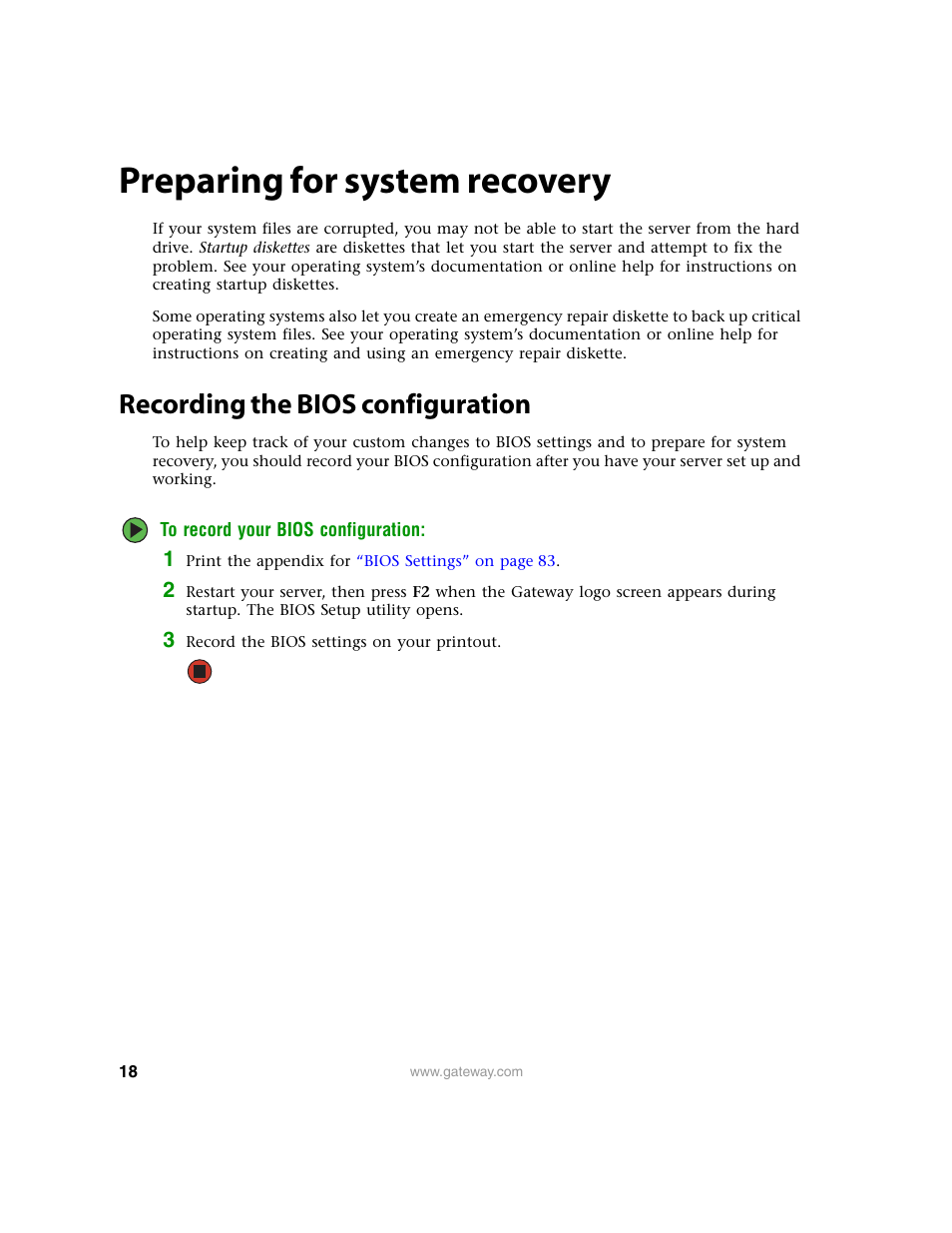 Preparing for system recovery, Recording the bios configuration | Gateway 9210 User Manual | Page 23 / 106