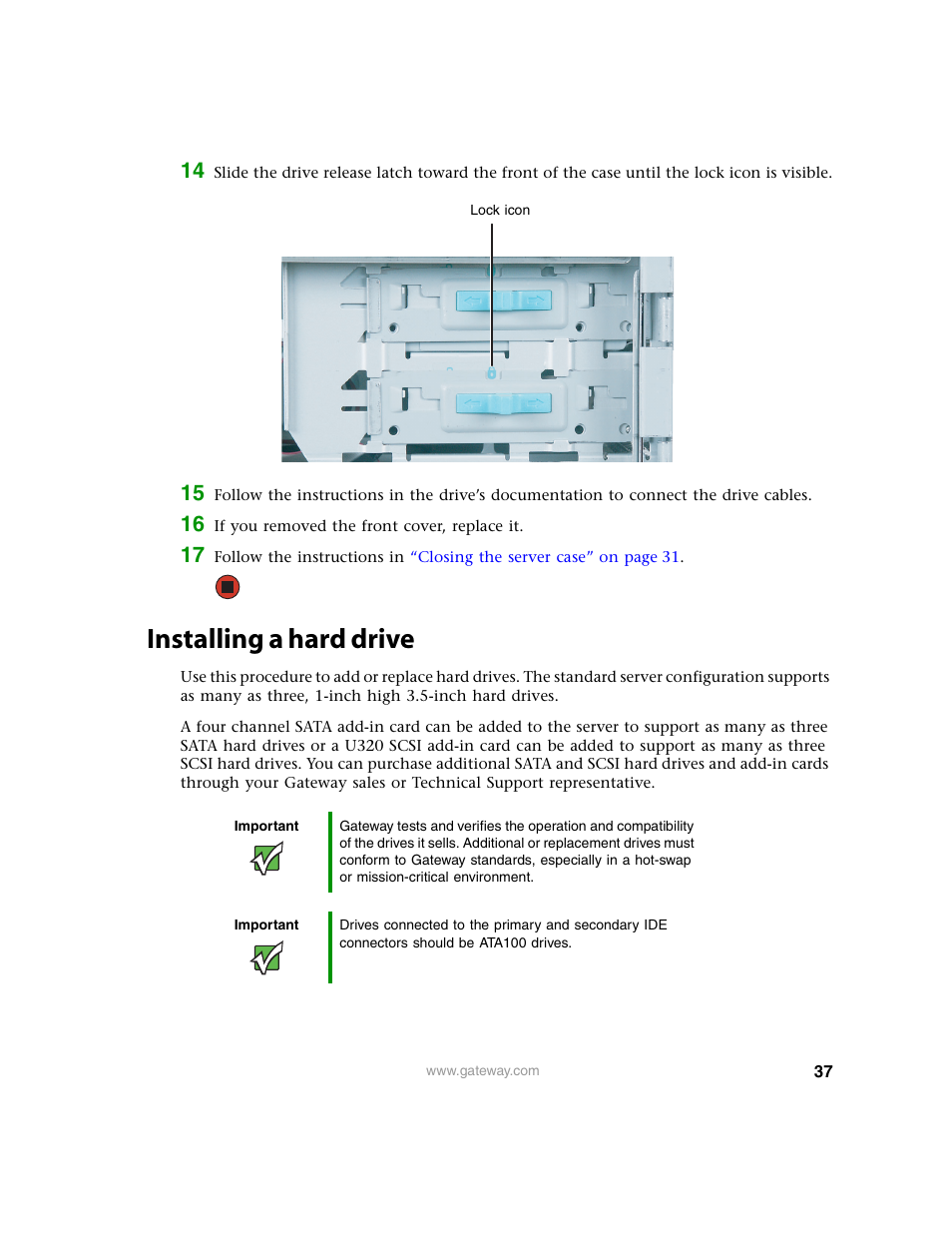 Installing a hard drive | Gateway 9210 User Manual | Page 42 / 106
