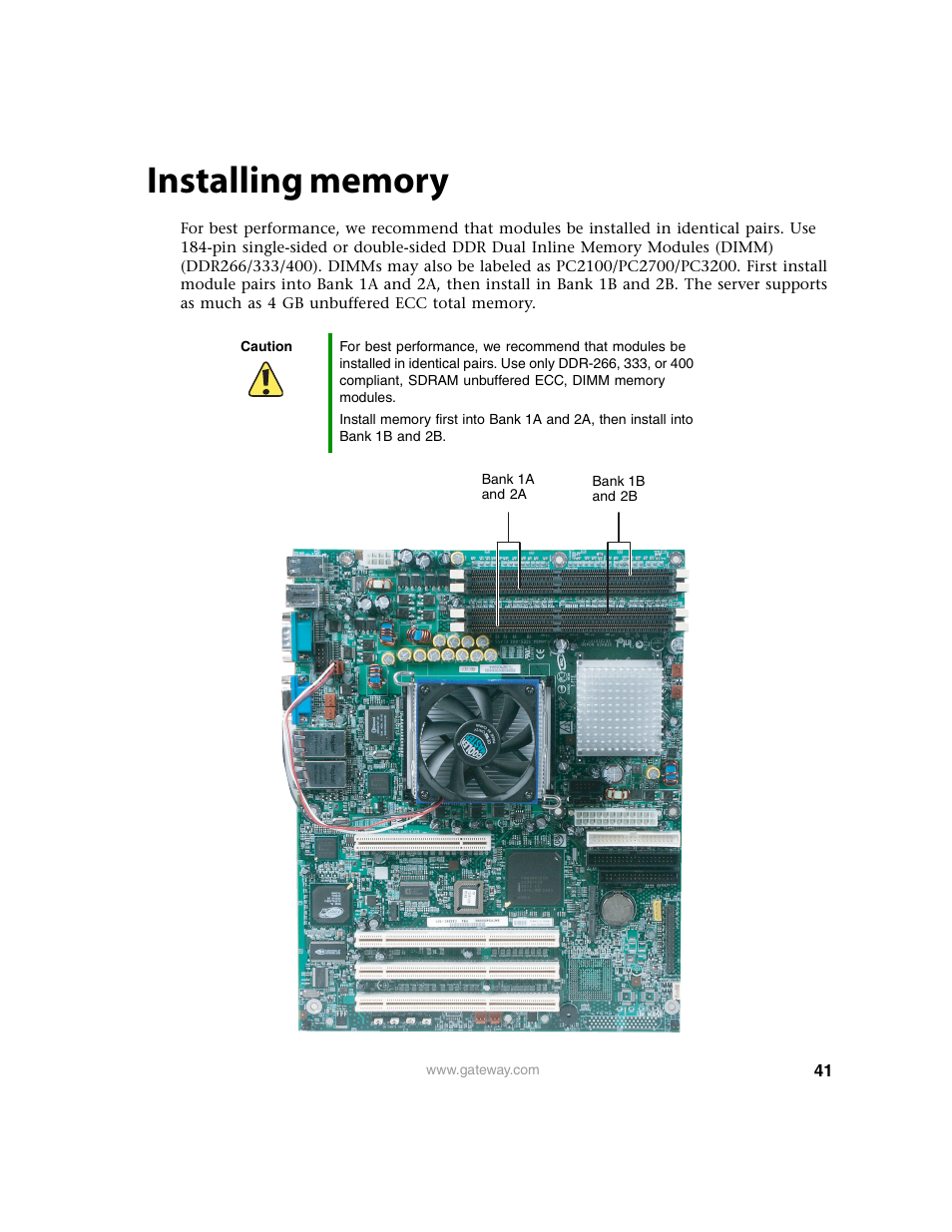 Installing memory | Gateway 9210 User Manual | Page 46 / 106