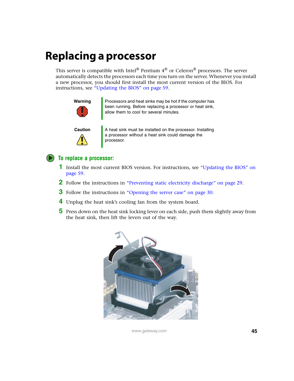 Replacing a processor | Gateway 9210 User Manual | Page 50 / 106