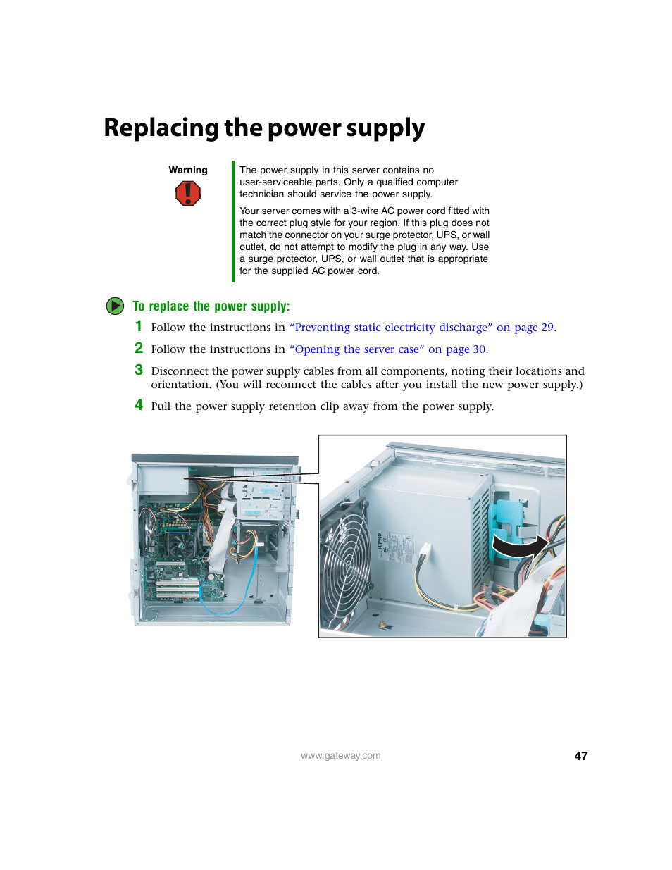 Replacing the power supply | Gateway 9210 User Manual | Page 52 / 106
