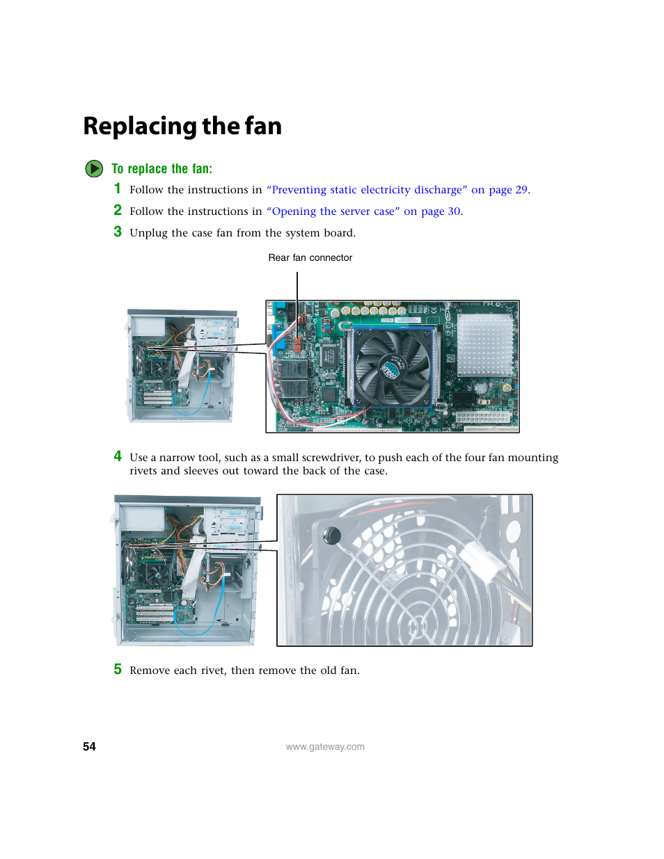 Replacing the fan | Gateway 9210 User Manual | Page 59 / 106