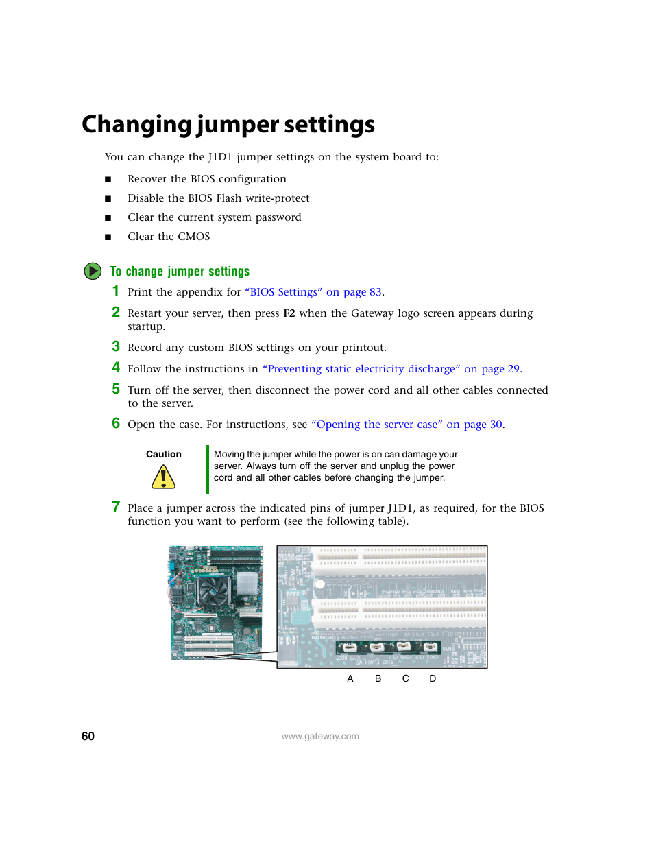 Changing jumper settings | Gateway 9210 User Manual | Page 65 / 106