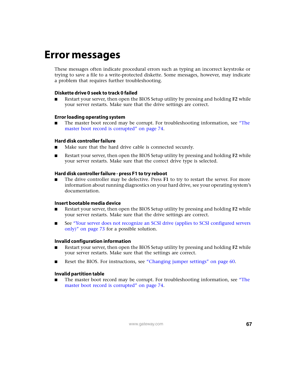 Error messages | Gateway 9210 User Manual | Page 72 / 106