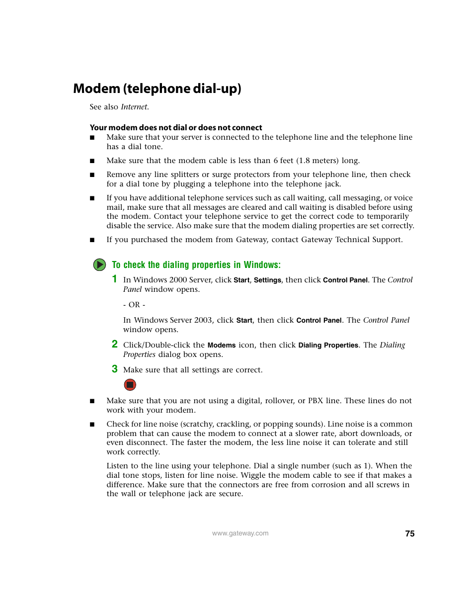 Modem (telephone dial-up) | Gateway 9210 User Manual | Page 80 / 106