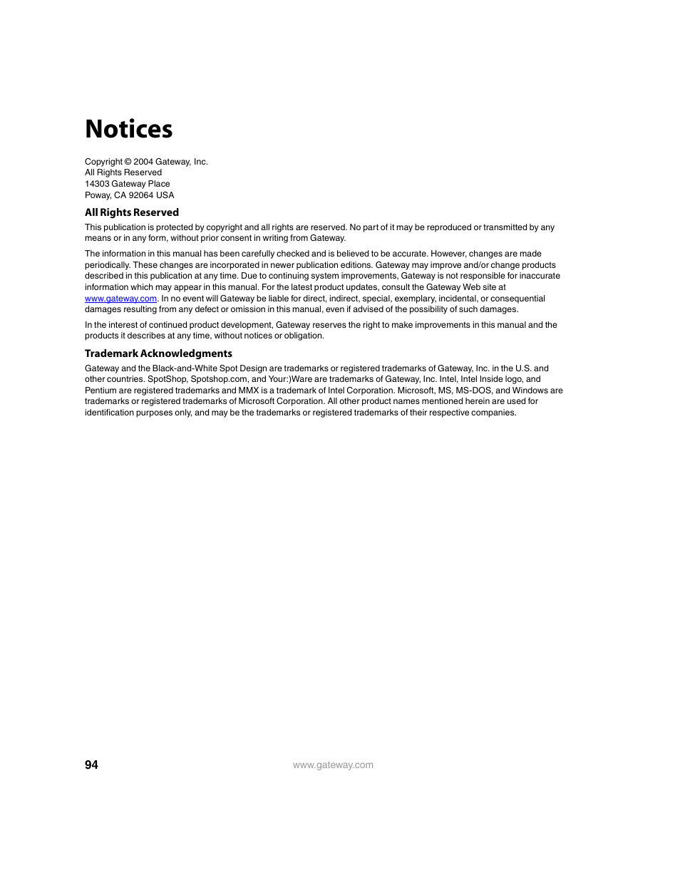 Notices | Gateway 9210 User Manual | Page 99 / 106