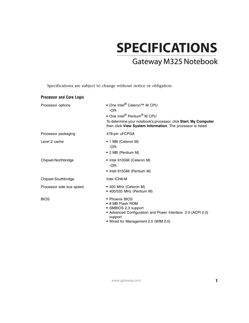 Gateway M325 User Manual | 6 pages
