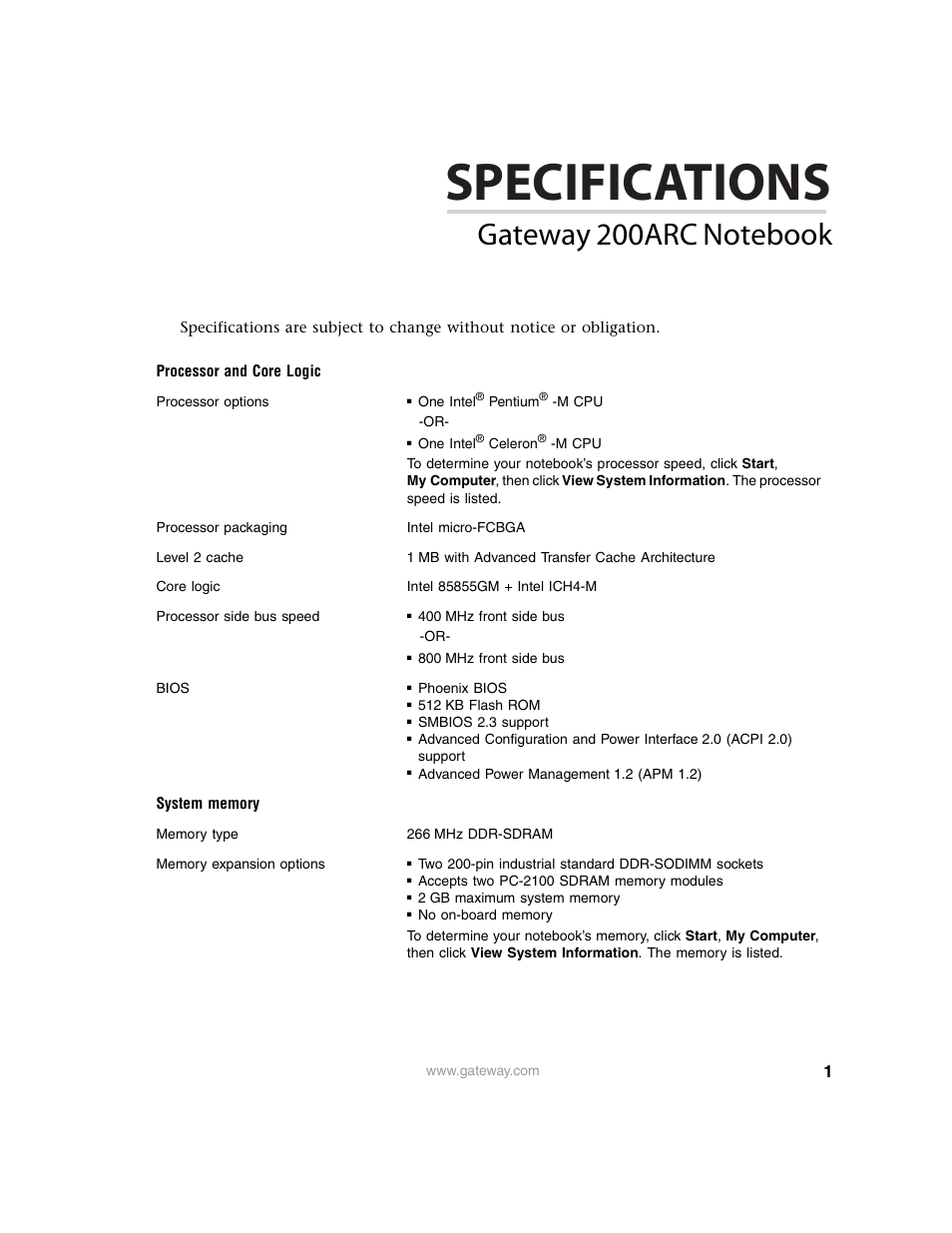 Gateway 200ARC User Manual | 7 pages