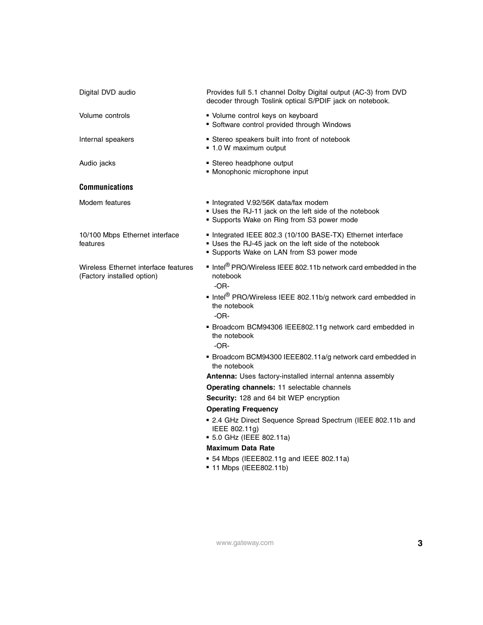 Communications | Gateway 200ARC User Manual | Page 3 / 7
