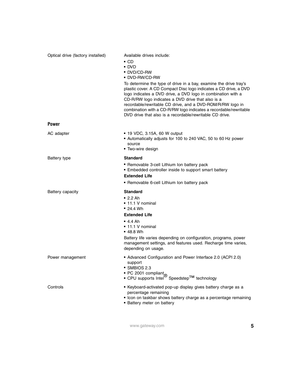 Power | Gateway 200ARC User Manual | Page 5 / 7