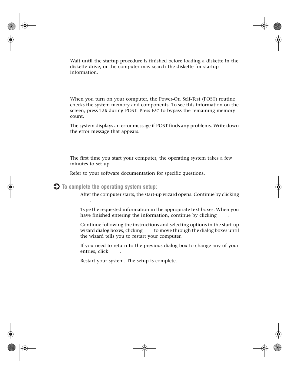 Understanding the power-on self-test, Setting up the operating system | Gateway E1400 User Manual | Page 20 / 136