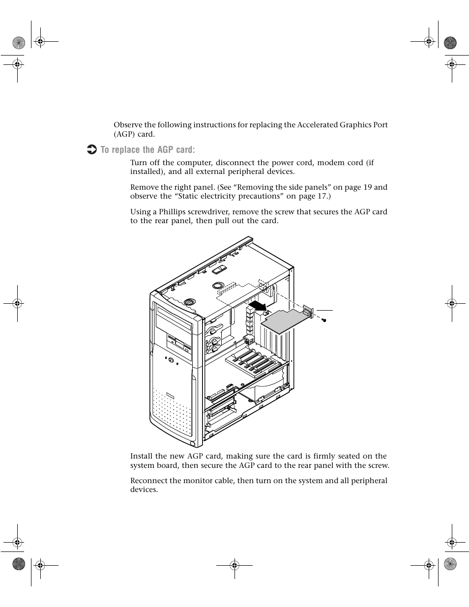 Replacing the agp card | Gateway E1400 User Manual | Page 58 / 136