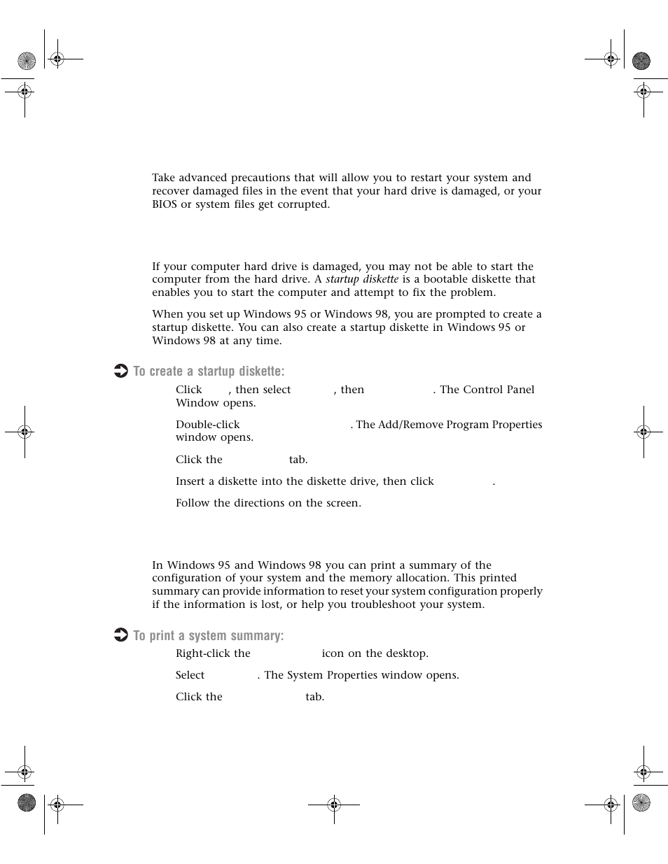 System recovery, Creating a startup diskette, Keeping a record of system configuration | Gateway E1400 User Manual | Page 87 / 136