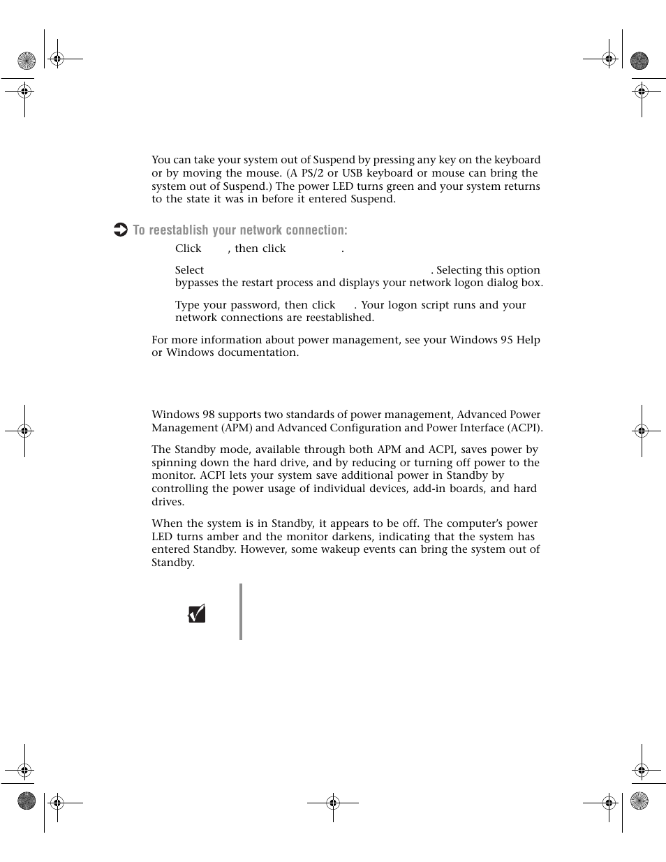 Taking your system out of suspend, Using standby in windows98, Using standby in windows 98 | Gateway E1400 User Manual | Page 91 / 136